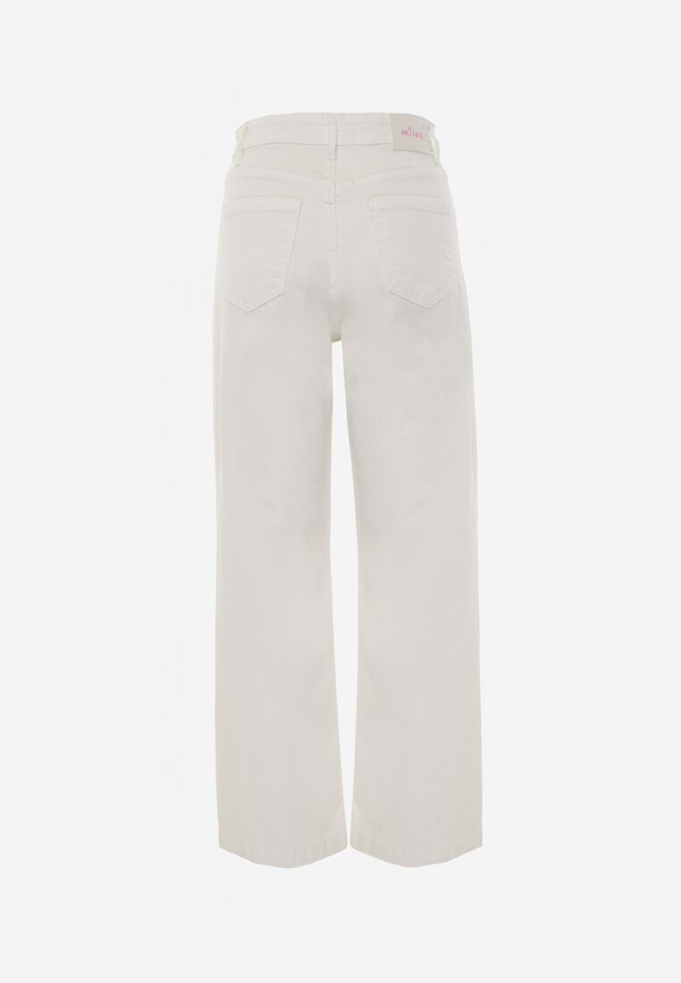 Białe Bawełniane Jeansy Wide Leg High Waist Darenatea