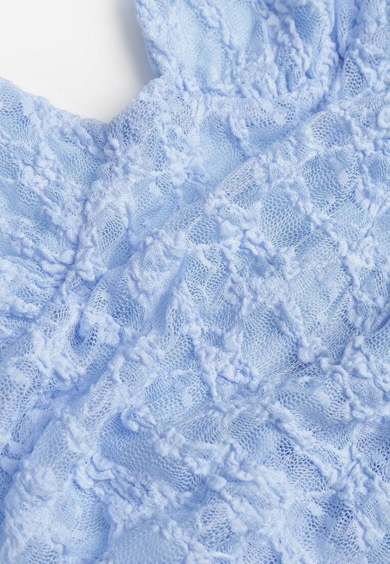 Niebieski Komplet z Koronki Spódnica i Top z Wiązaniem na Szyi  Dainetia