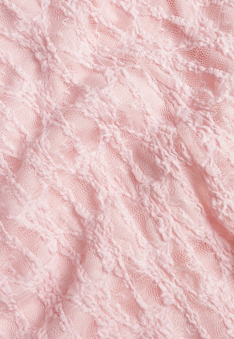 Różowy Komplet z Koronki Spódnica i Top z Wiązaniem na Szyi  Dainetia