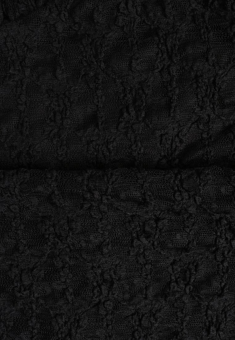 Czarny Komplet z Koronki Top Halter i Spodnie Zdobione Wszytą Spódnicą Celanix