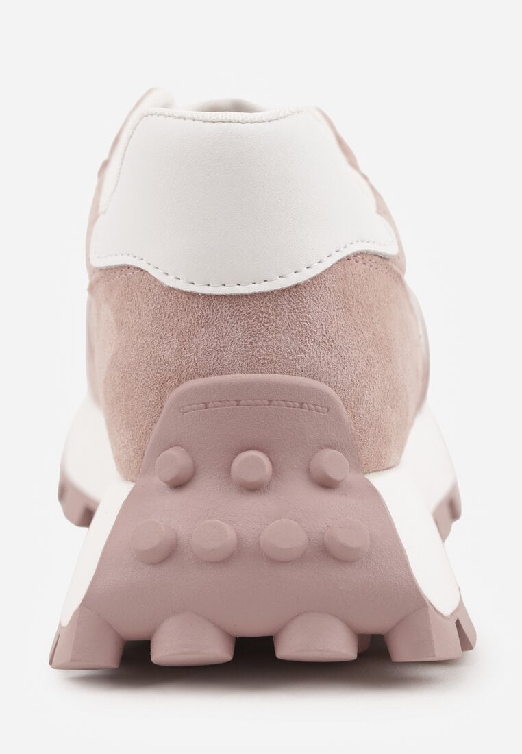 Różowe Zamszowe Sneakersy na Podeszwie Chunky z Perforowaną Cholewką Cezarlina