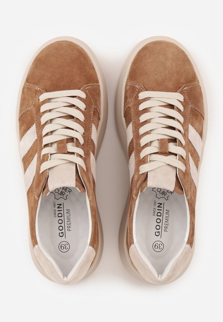 Brązowe Zamszowe Sneakersy Chunky na Platformie Teslara