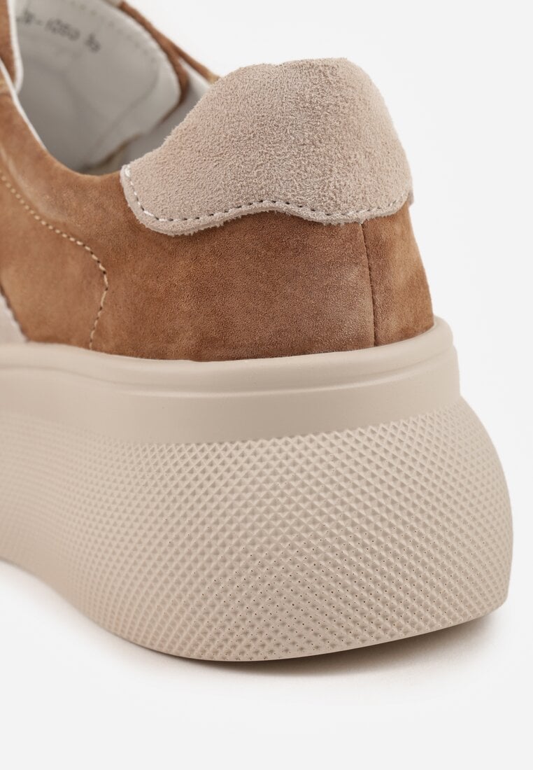 Brązowe Zamszowe Sneakersy Chunky na Platformie Teslara
