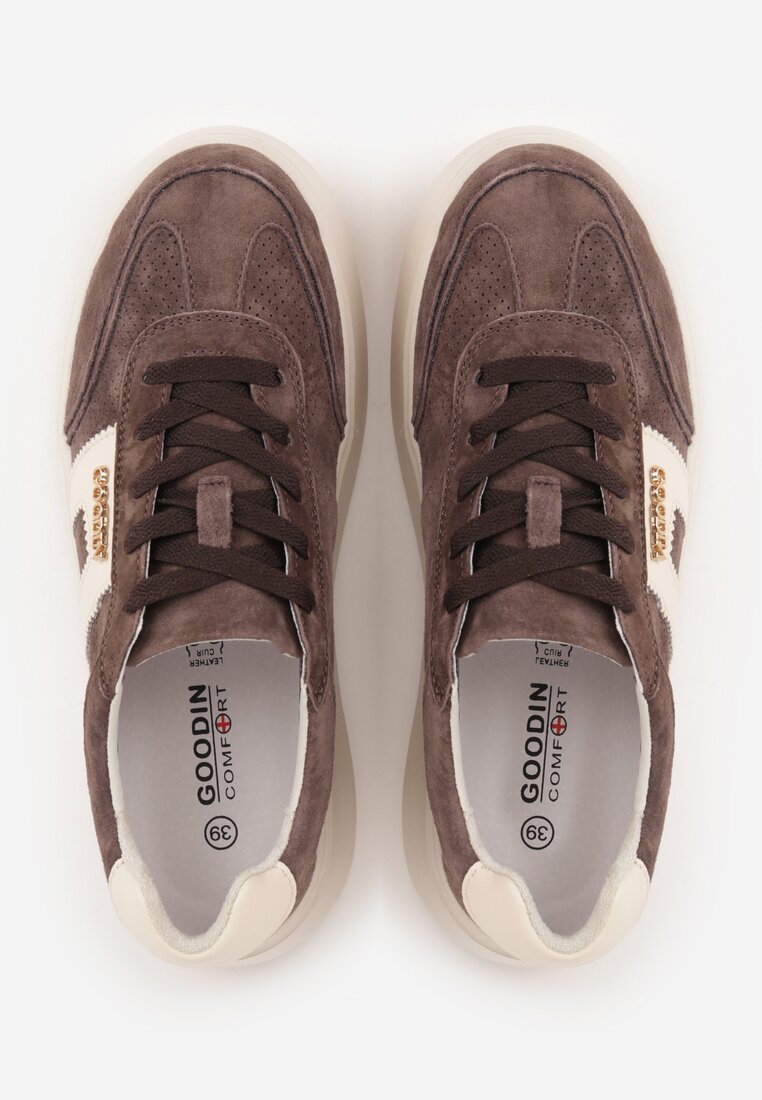 Brązowe Perforowane Sneakersy Chunky ze Skóry Naturalnej na Platformie Silvanatea