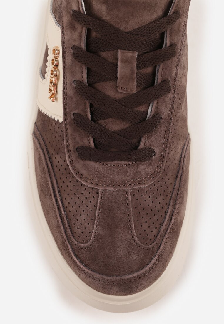 Brązowe Perforowane Sneakersy Chunky ze Skóry Naturalnej na Platformie Silvanatea