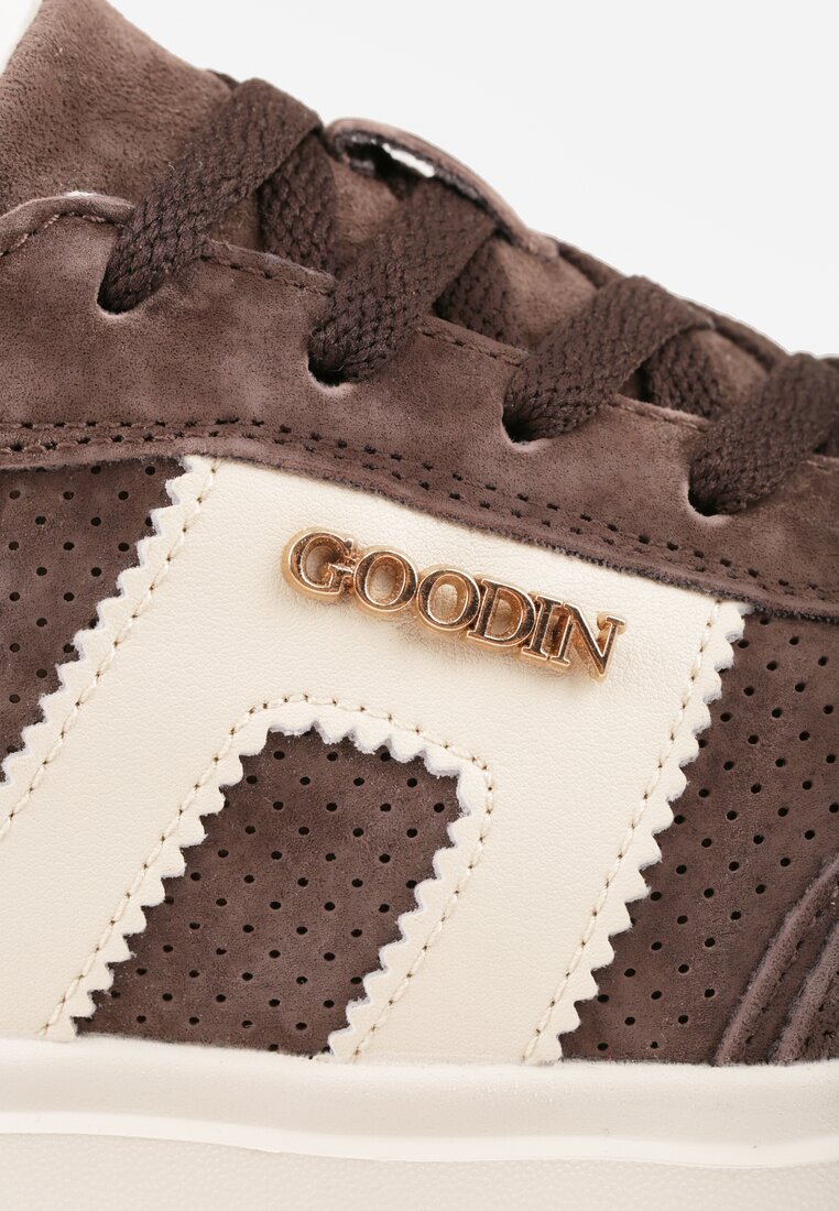 Brązowe Perforowane Sneakersy Chunky ze Skóry Naturalnej na Platformie Silvanatea