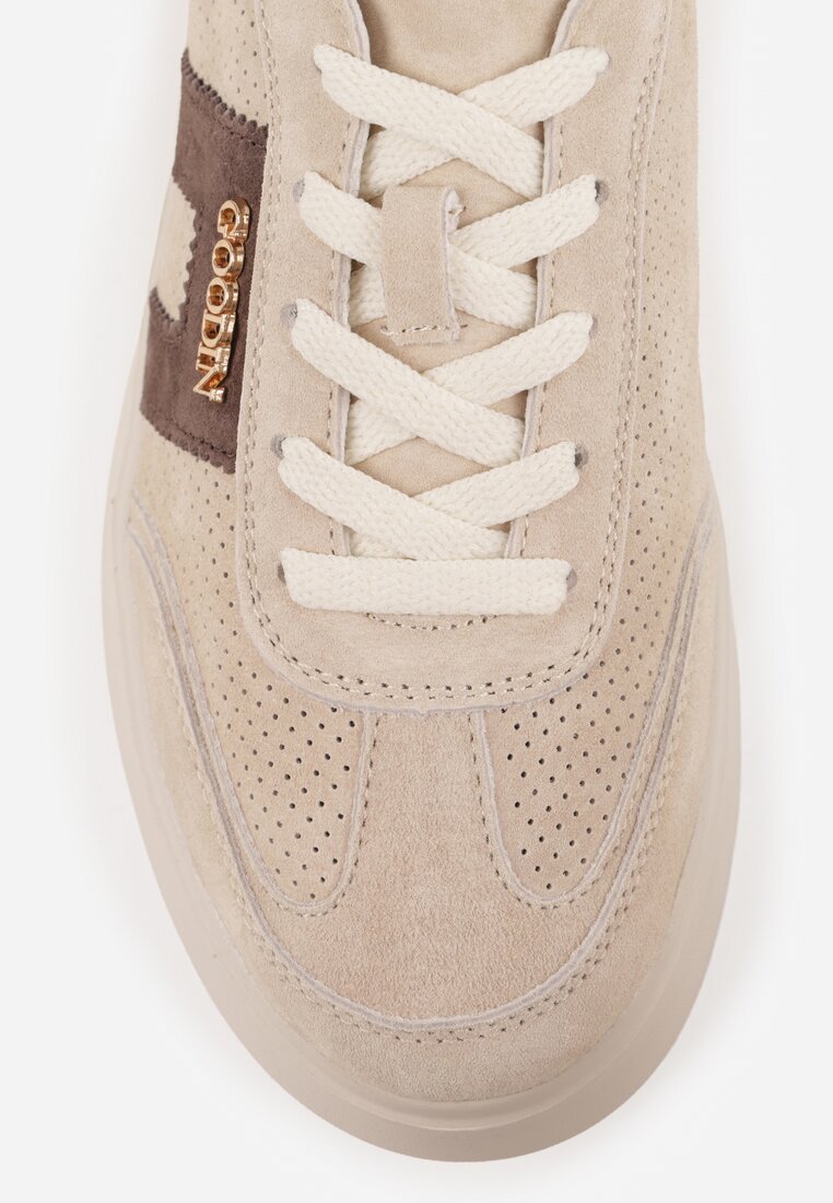 Beżowe Perforowane Sneakersy Chunky ze Skóry Naturalnej na Platformie Silvanatea