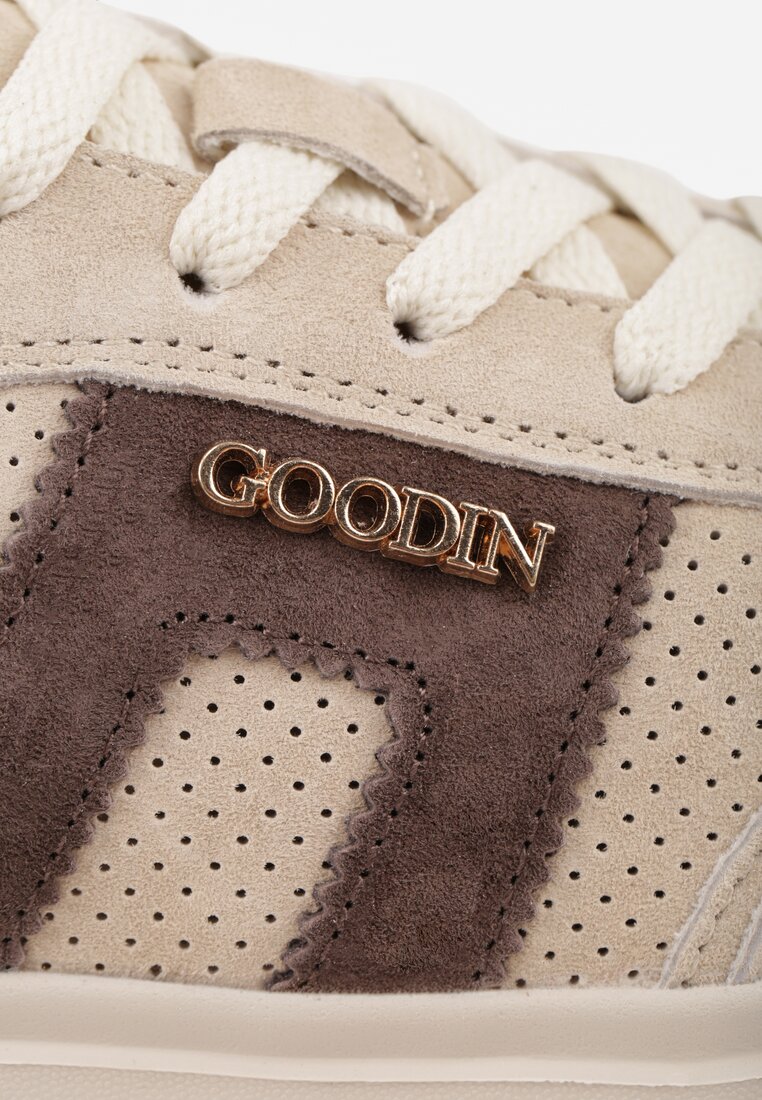 Beżowe Perforowane Sneakersy Chunky ze Skóry Naturalnej na Platformie Silvanatea