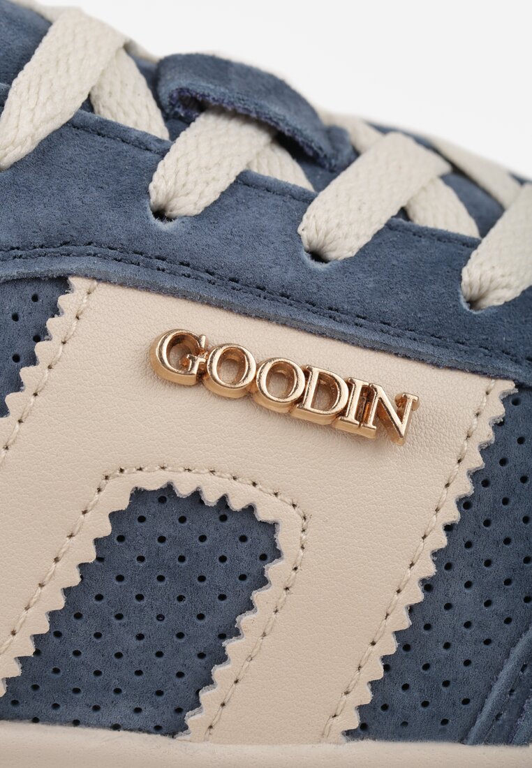 Granatowe Perforowane Sneakersy Chunky ze Skóry Naturalnej na Platformie Silvanatea