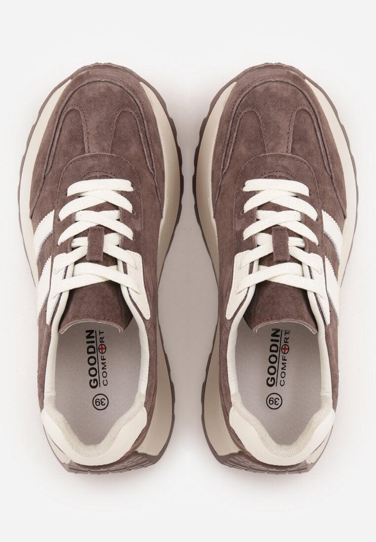 Brązowe Sneakersy ze Skóry Naturalnej na Platformie Cezella