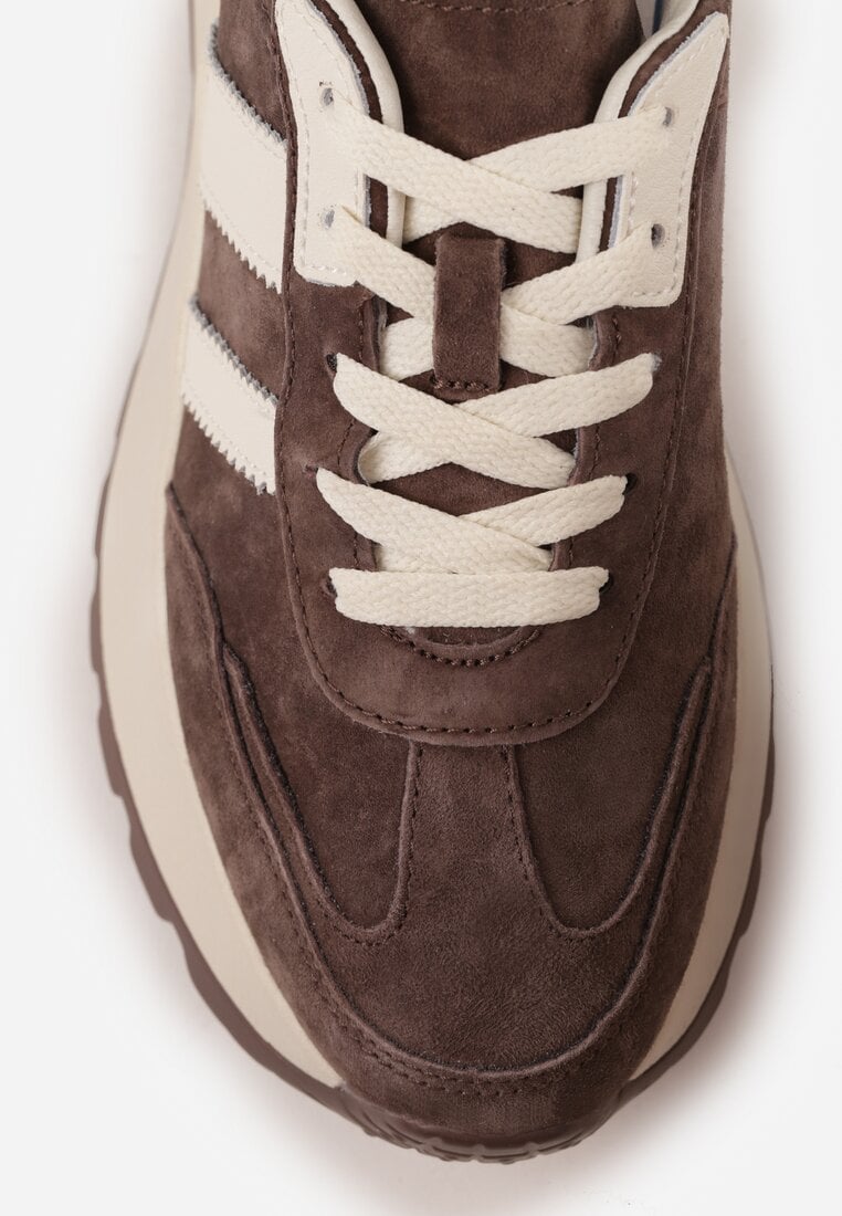 Brązowe Sneakersy ze Skóry Naturalnej na Platformie Cezella