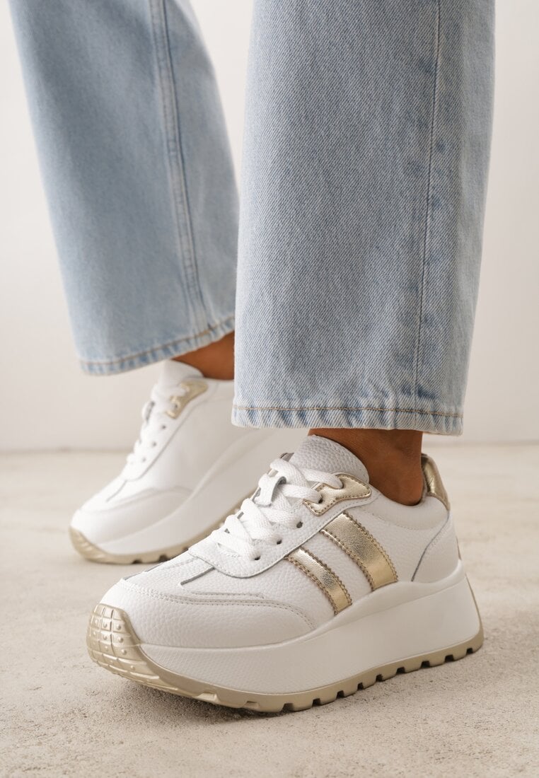 Białe Sneakersy ze Skóry Naturalnej na Platformie Cezella