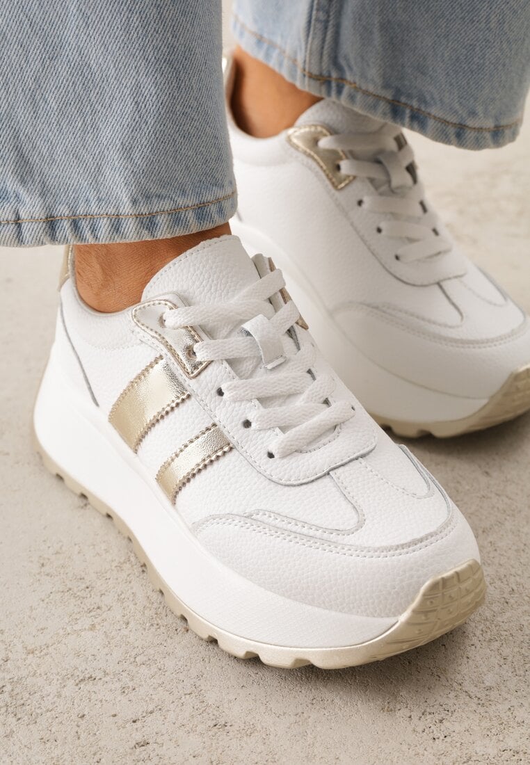 Białe Sneakersy ze Skóry Naturalnej na Platformie Cezella