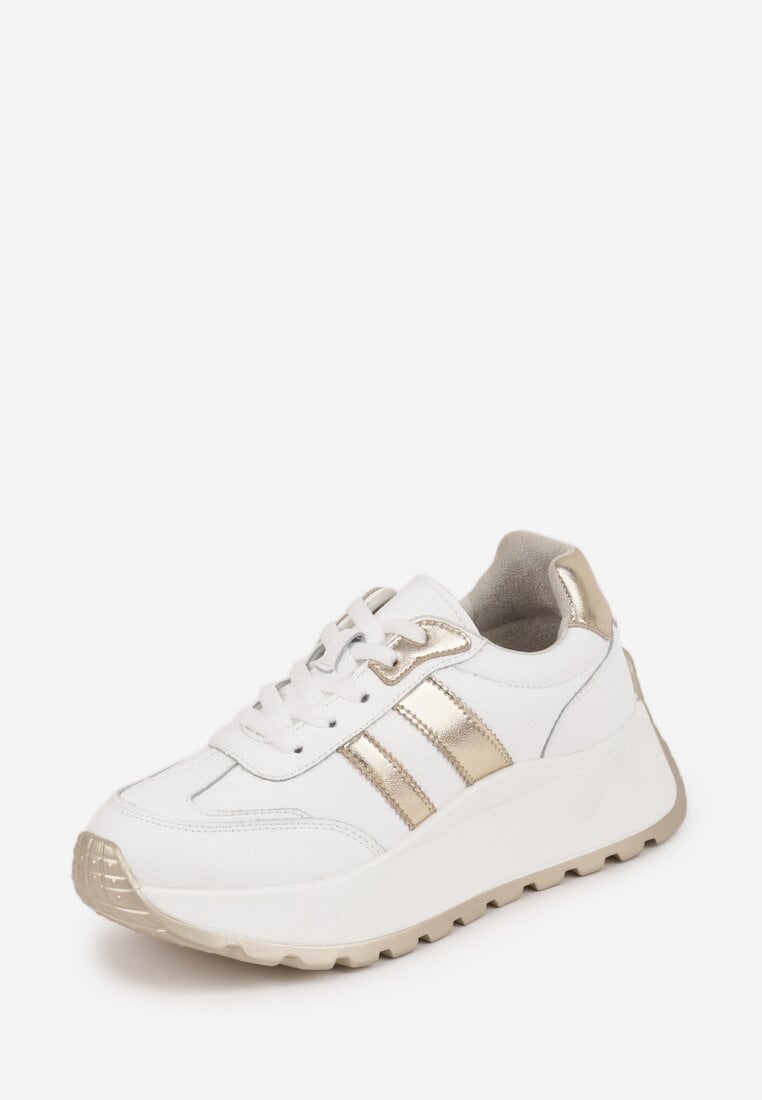 Białe Sneakersy ze Skóry Naturalnej na Platformie Cezella