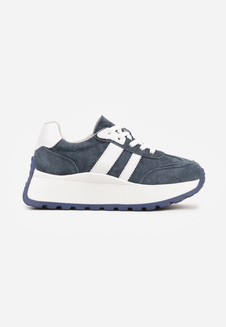 Granatowe Sneakersy ze Skóry Naturalnej na Platformie Cezella