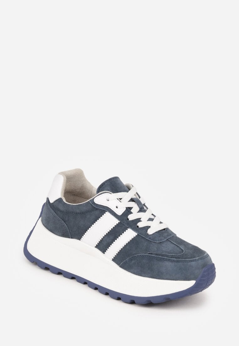 Granatowe Sneakersy ze Skóry Naturalnej na Platformie Cezella