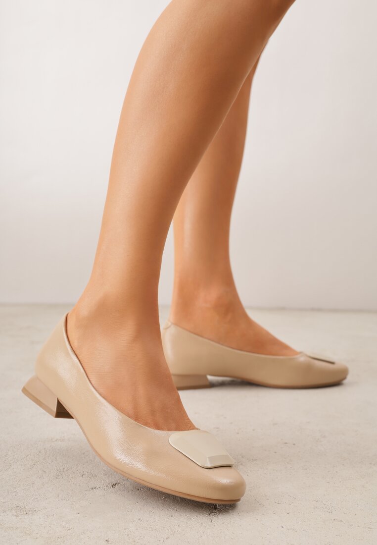 Beżowe Czółenka w Stylu Retro ze Skórzaną Wkładką Faylina