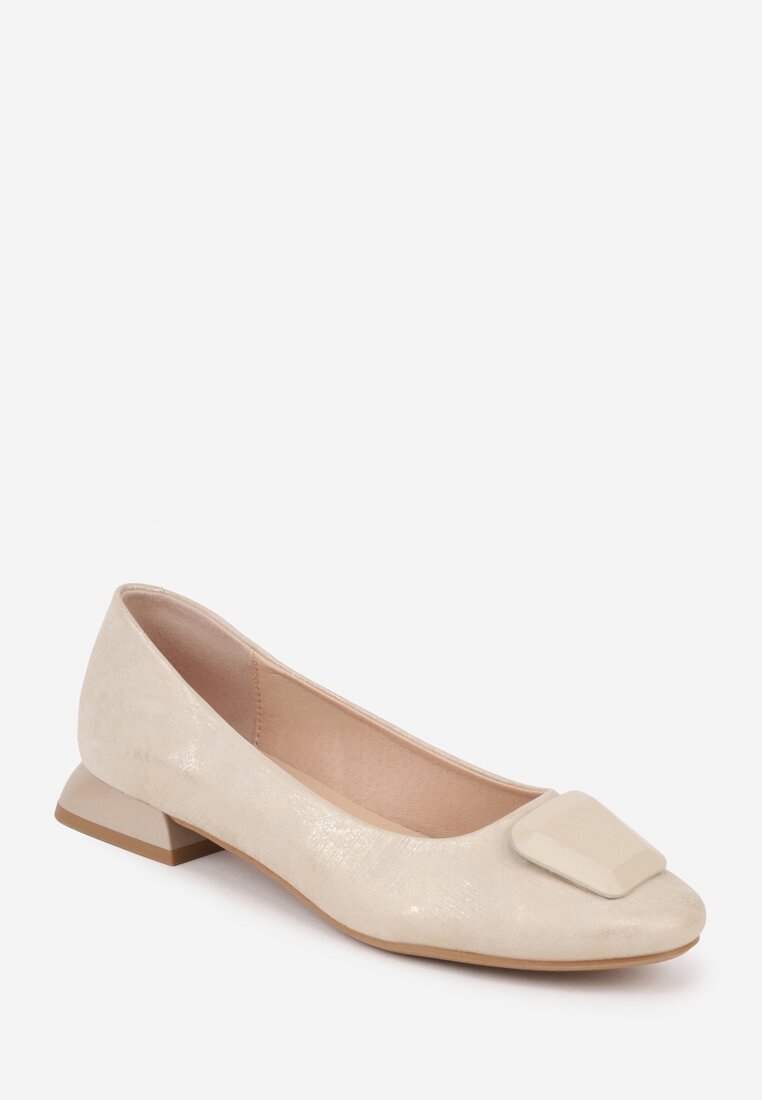 Złote Czółenka w Stylu Retro ze Skórzaną Wkładką Faylina