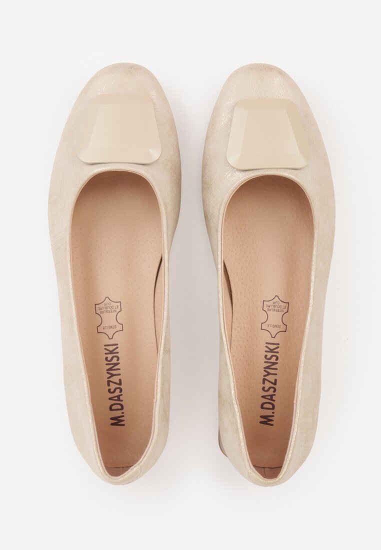 Złote Czółenka w Stylu Retro ze Skórzaną Wkładką Faylina