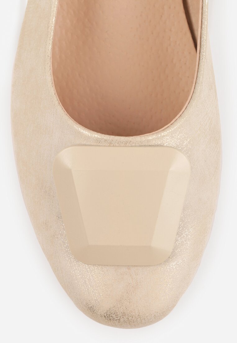 Złote Czółenka w Stylu Retro ze Skórzaną Wkładką Faylina