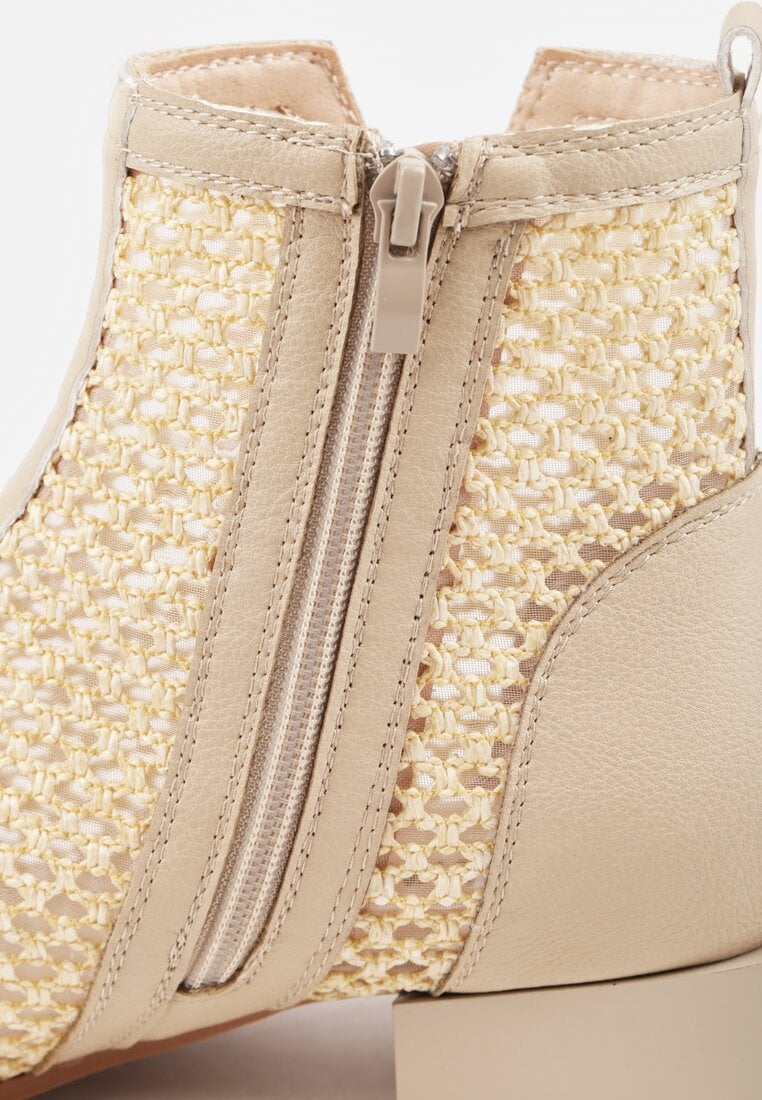 Beżowe Plecione Botki z Wkładką ze Skóry Naturalnej Nadelle