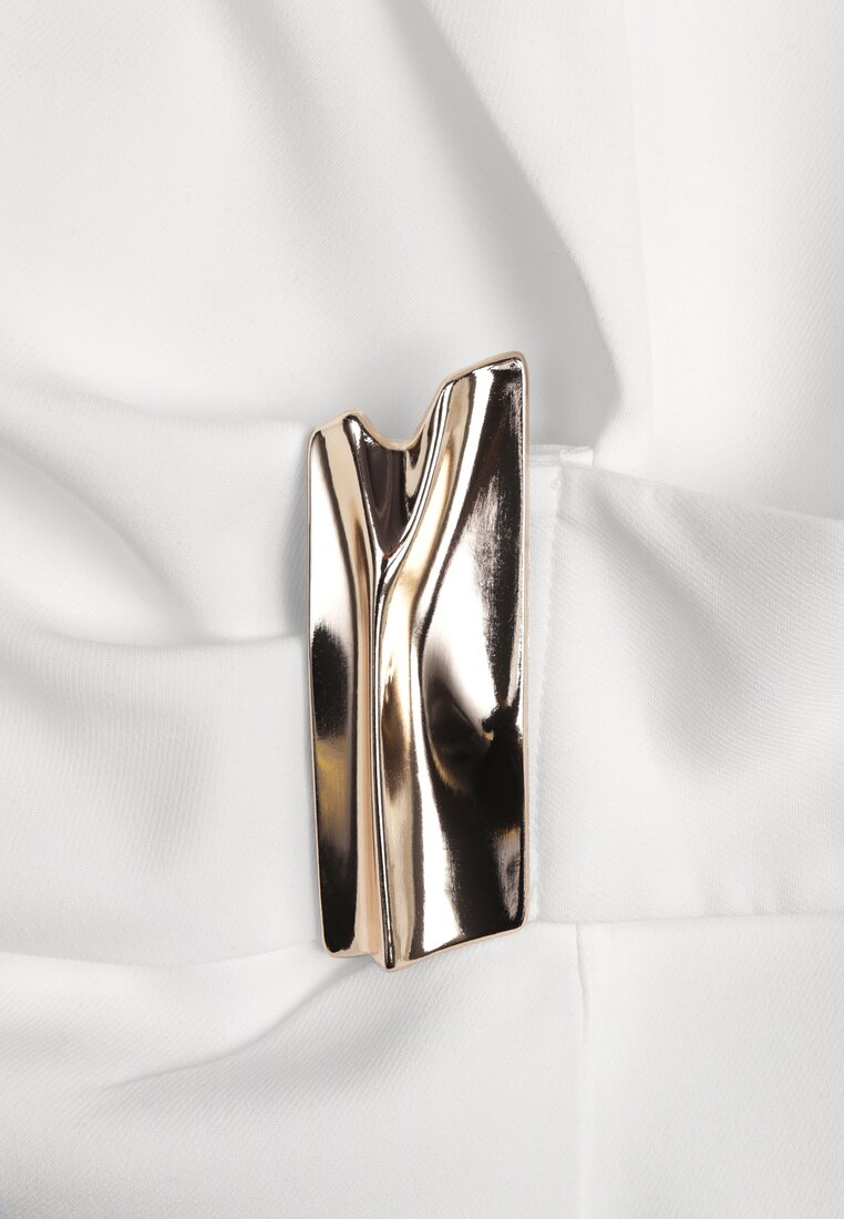 Biała Marszczona Marynarka Taliowana z Wiskozą z Ozdobą przy Wiązaniu Zynelle