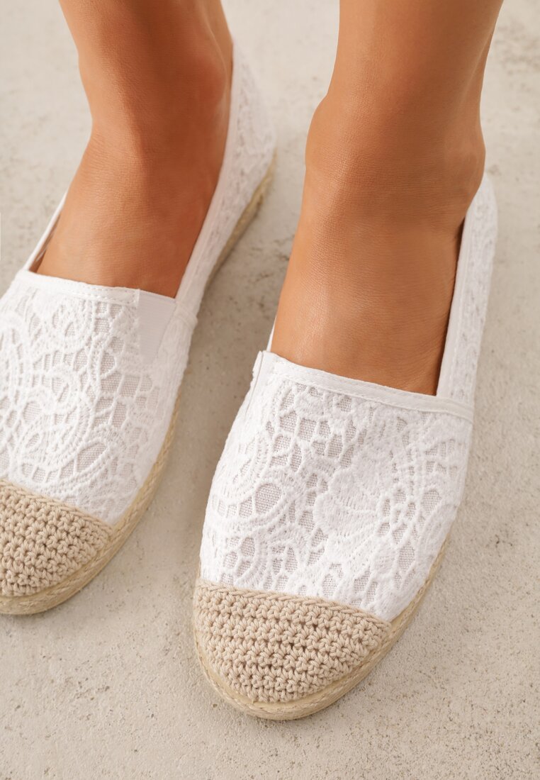 Białe Espadryle z Koronkową Cholewką i Podeszwą z Plecionki Marilex