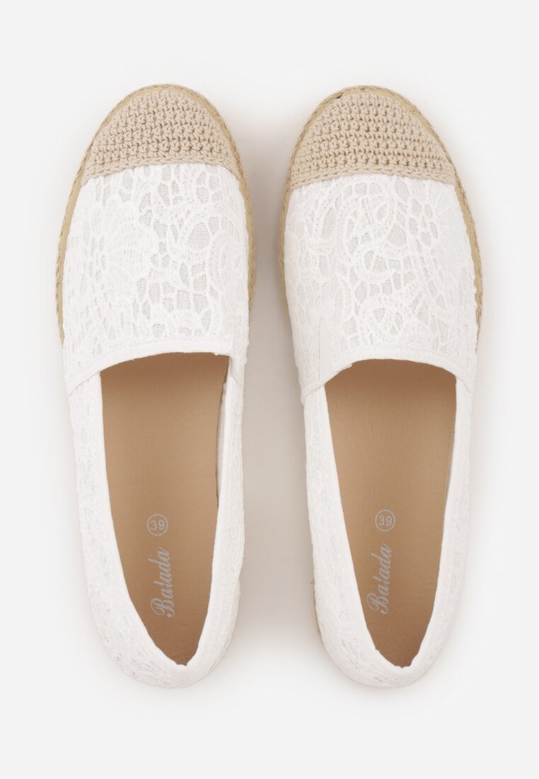 Białe Espadryle z Koronkową Cholewką i Podeszwą z Plecionki Marilex