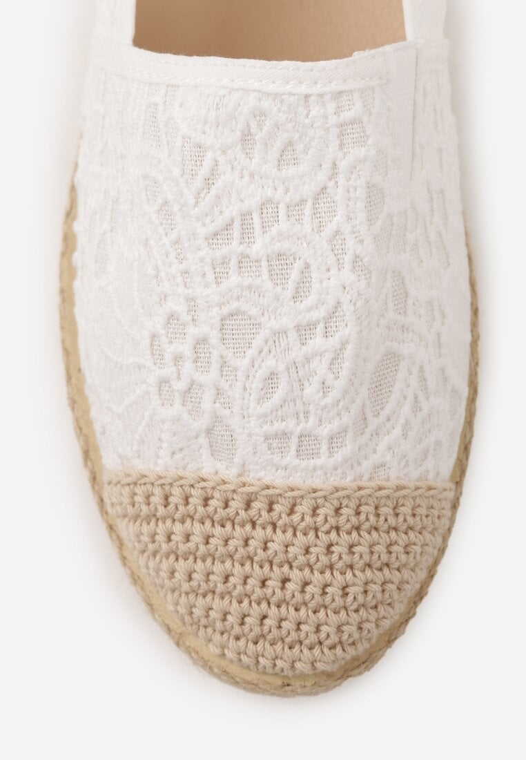 Białe Espadryle z Koronkową Cholewką i Podeszwą z Plecionki Marilex