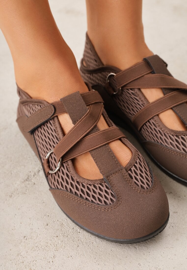 Brązowe Tenisówki Sneakeriny z Siateczki z Zapięciem na Rzep Vianate