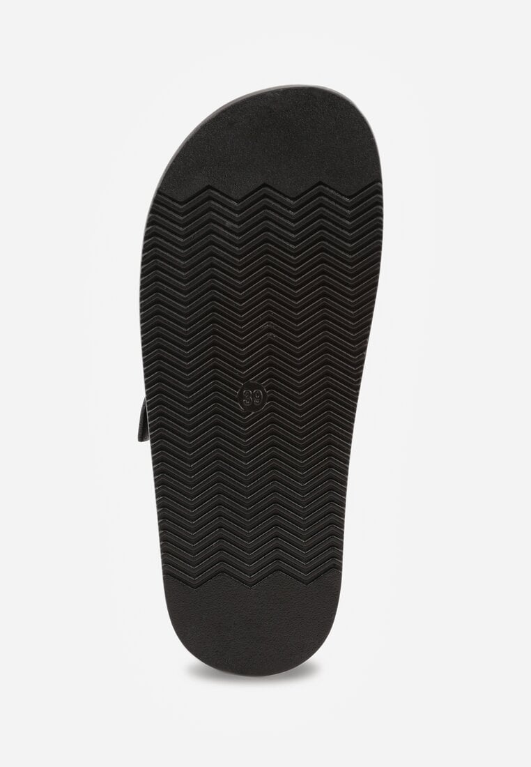 Czarne Klapki z Zakrytym Noskiem i Ozdobnymi Paskami z Klamerką Themine