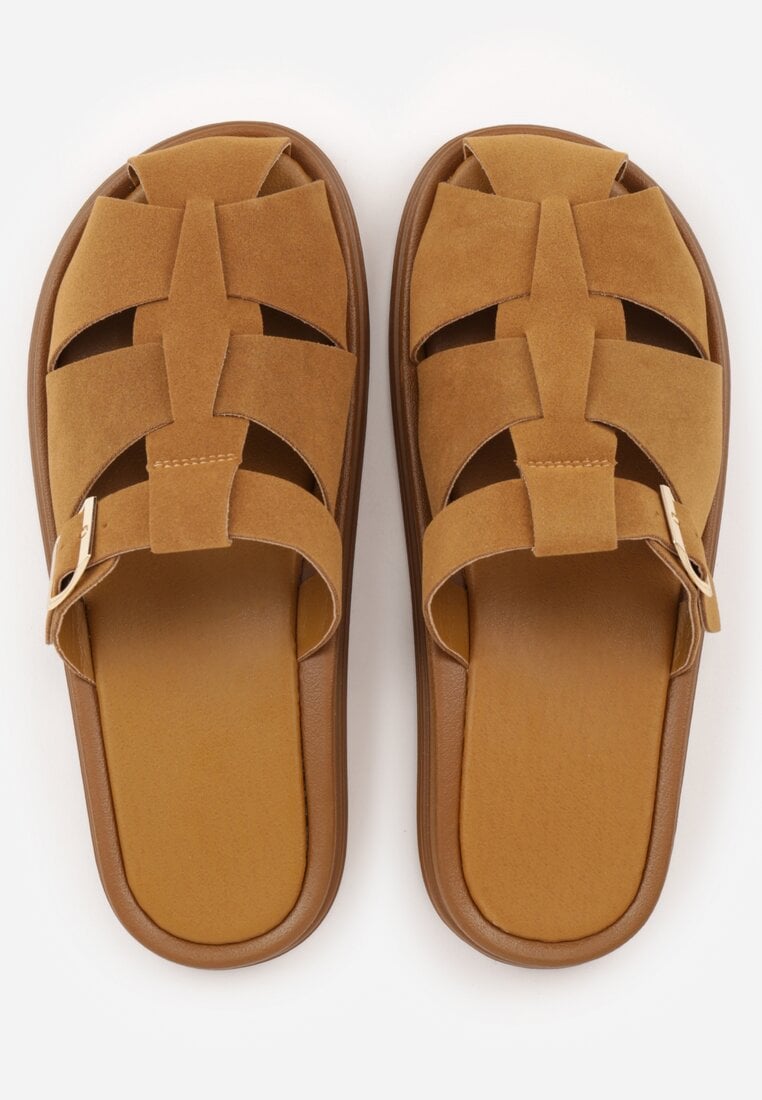 Brązowe Klapki z Zakrytym Noskiem i Ozdobnymi Paskami z Klamerką Themine