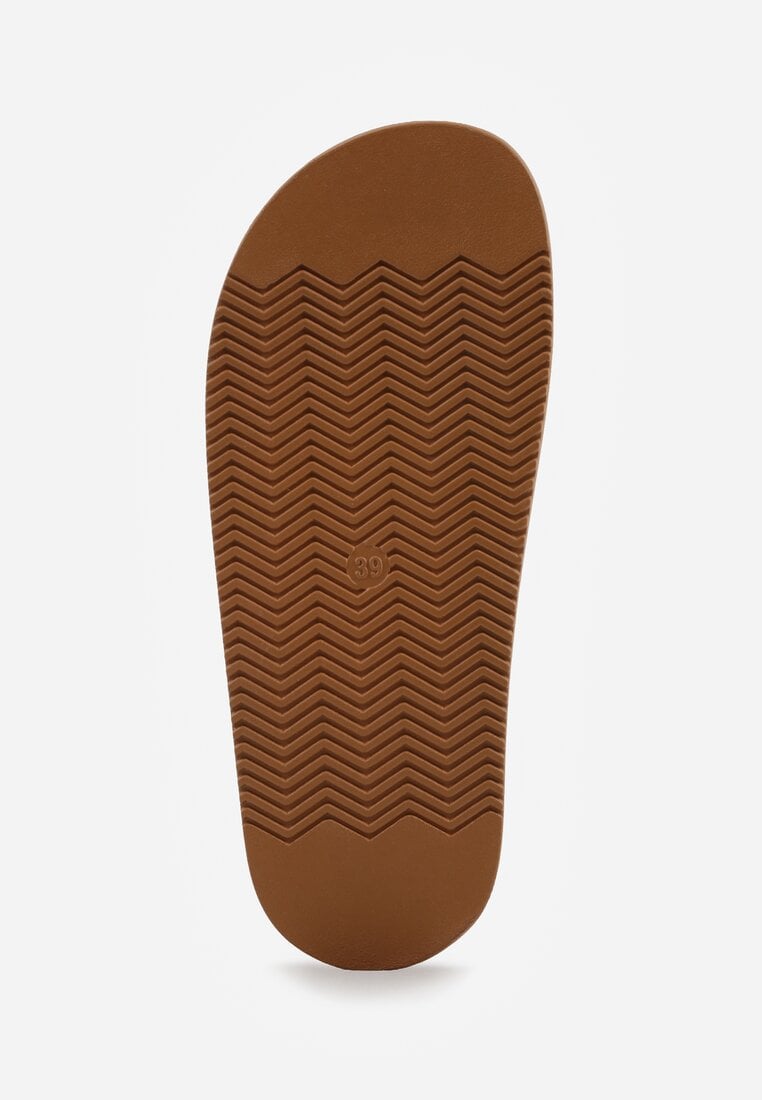 Brązowe Klapki z Zakrytym Noskiem i Ozdobnymi Paskami z Klamerką Themine