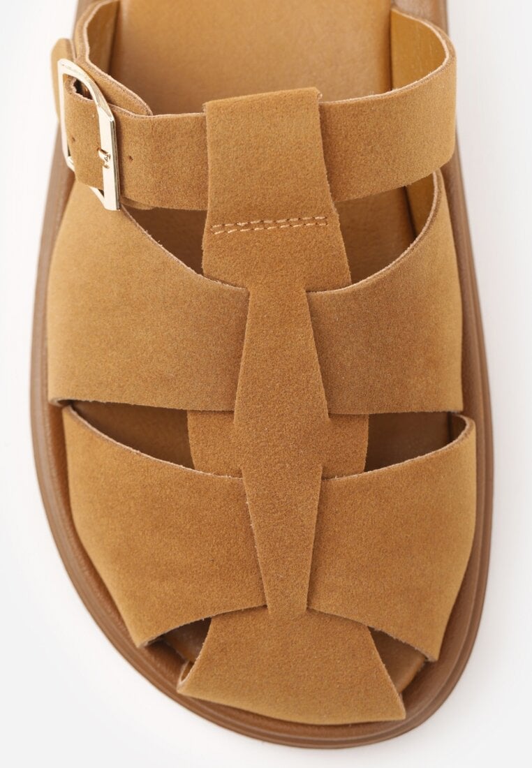 Brązowe Klapki z Zakrytym Noskiem i Ozdobnymi Paskami z Klamerką Themine