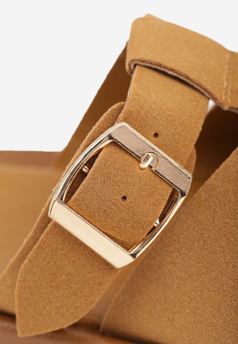 Brązowe Klapki z Zakrytym Noskiem i Ozdobnymi Paskami z Klamerką Themine