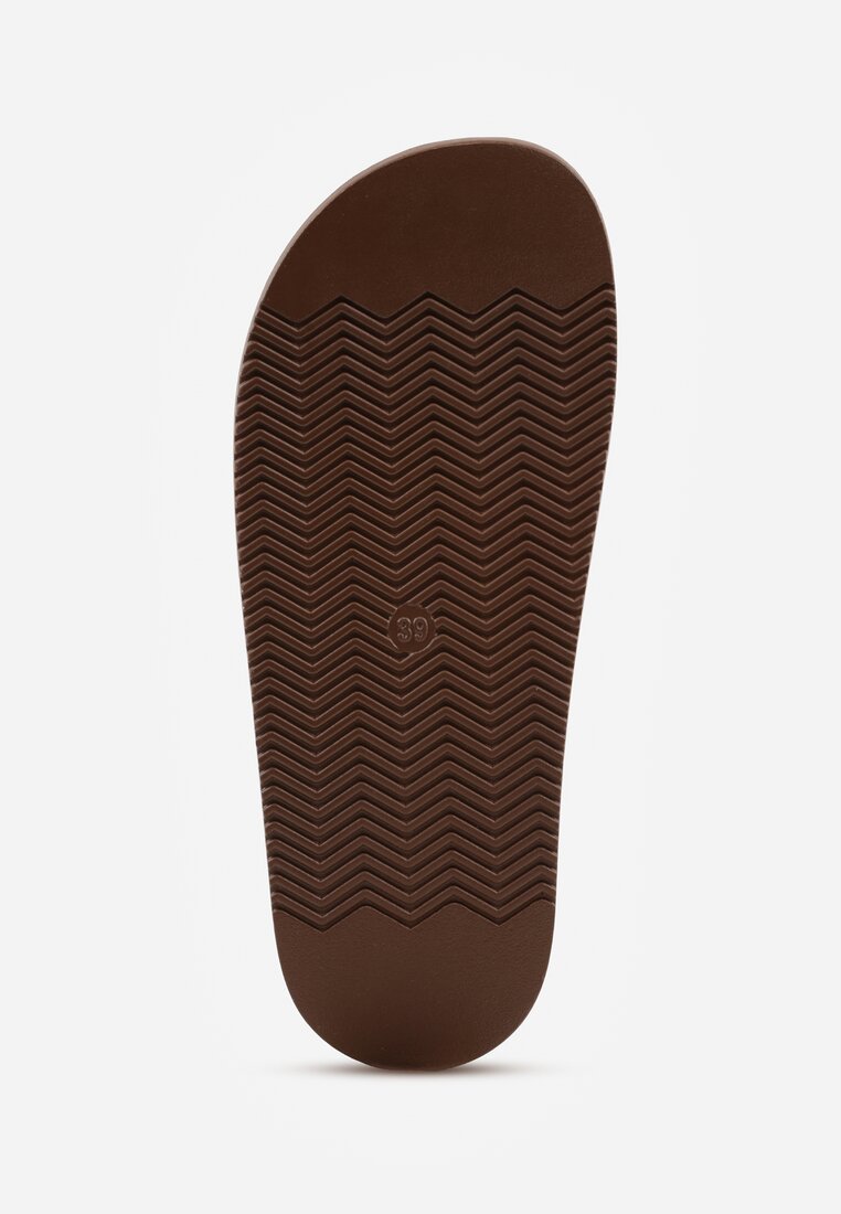 Brązowe Klapki z Zakrytym Noskiem i Ozdobnymi Paskami z Klamerką Themine