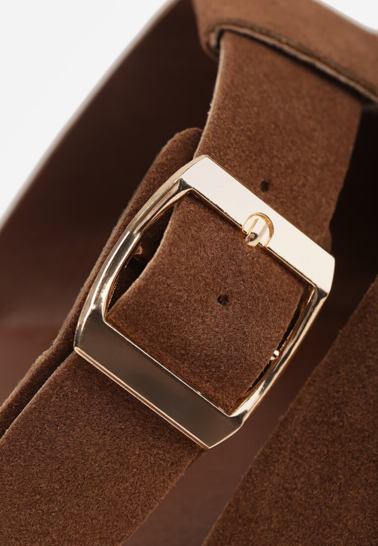 Brązowe Klapki z Zakrytym Noskiem i Ozdobnymi Paskami z Klamerką Themine