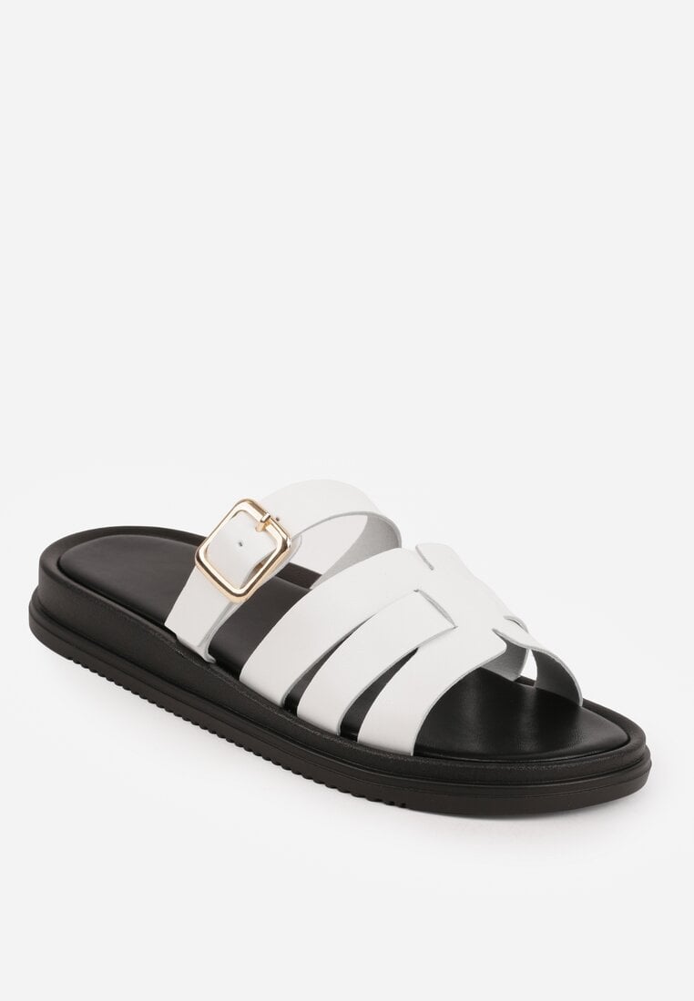 Białe Klapki z Przekładanymi Paskami i Regulacją z Klamrą Celilye