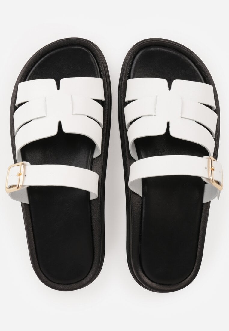 Białe Klapki z Przekładanymi Paskami i Regulacją z Klamrą Celilye