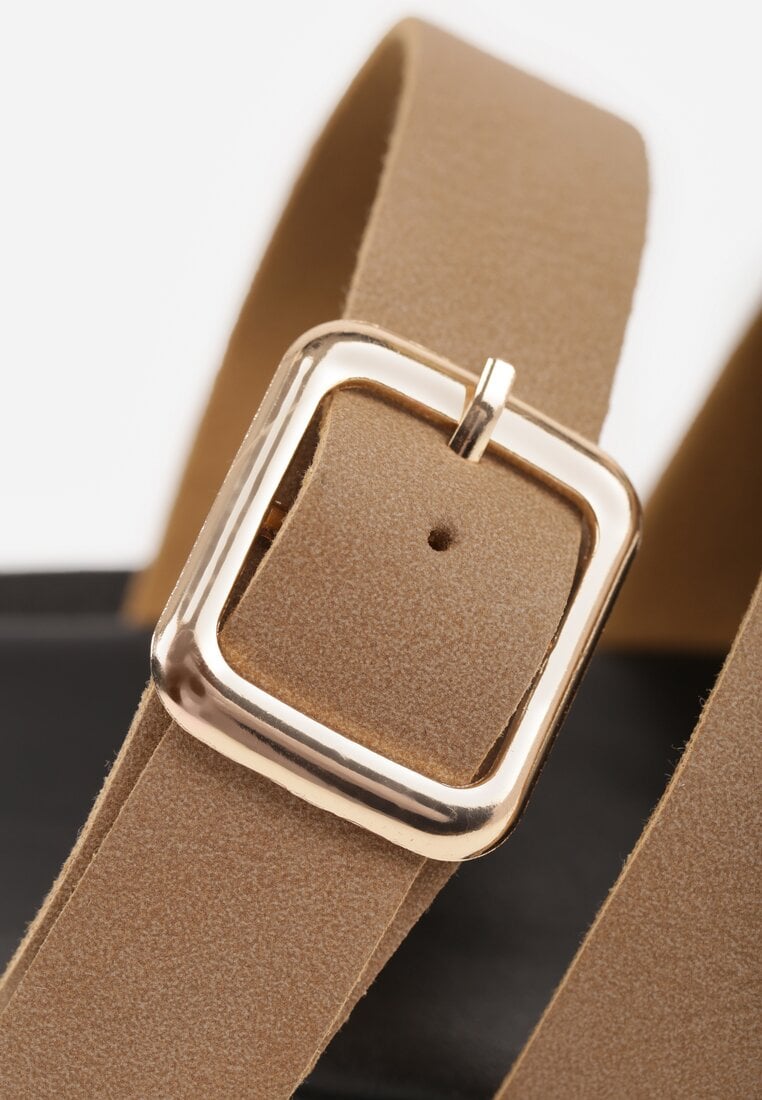 Ciemnobeżowe Klapki z Przekładanymi Paskami i Regulacją z Klamrą Celilye