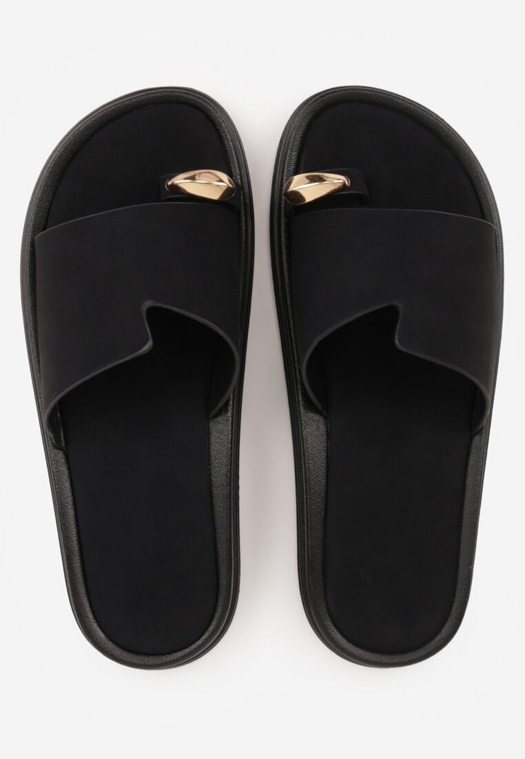 Czarne Klapki Japonki Ozdobione Aplikacją na Palcu Noevianna