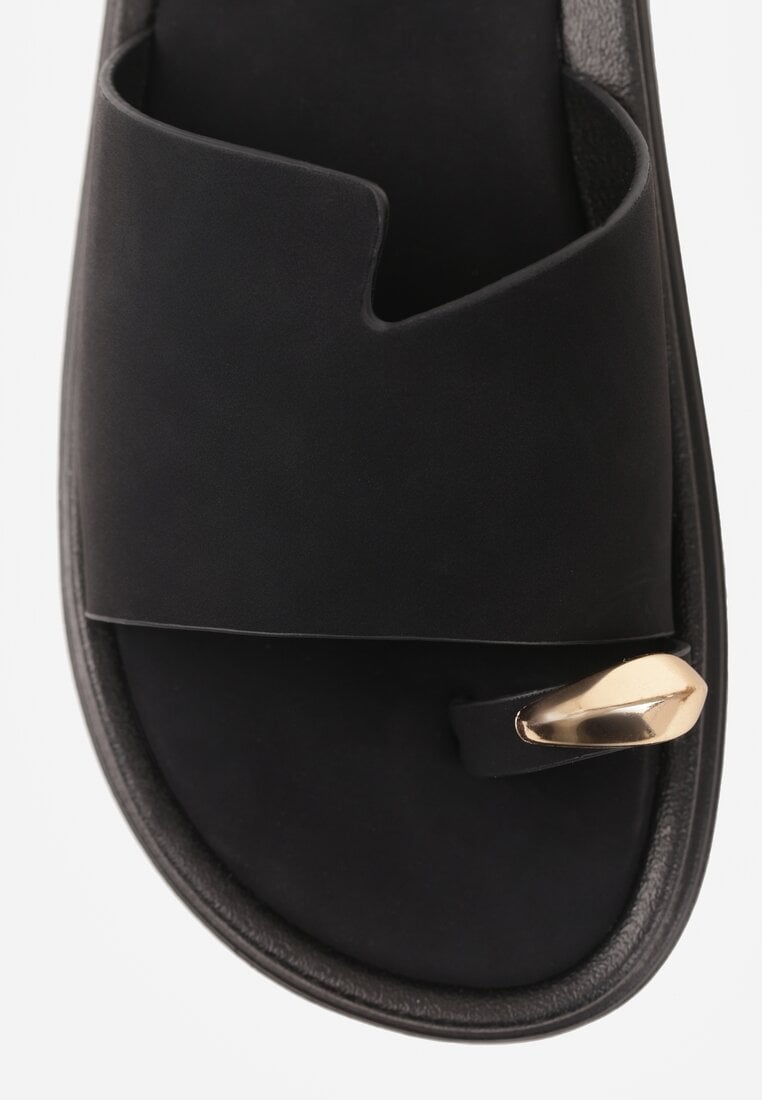 Czarne Klapki Japonki Ozdobione Aplikacją na Palcu Noevianna