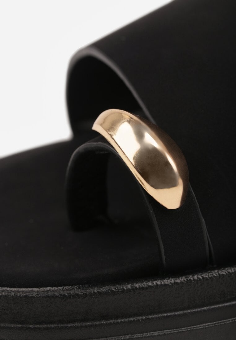 Czarne Klapki Japonki Ozdobione Aplikacją na Palcu Noevianna