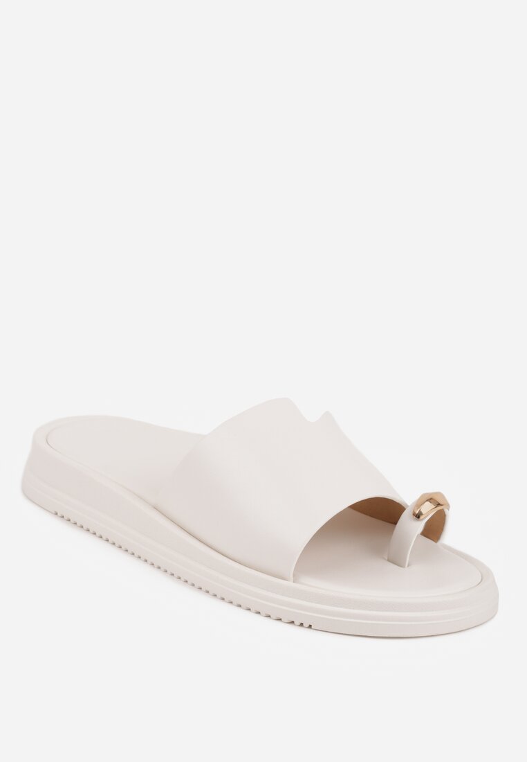 Białe Klapki Japonki Ozdobione Aplikacją na Palcu Noevianna