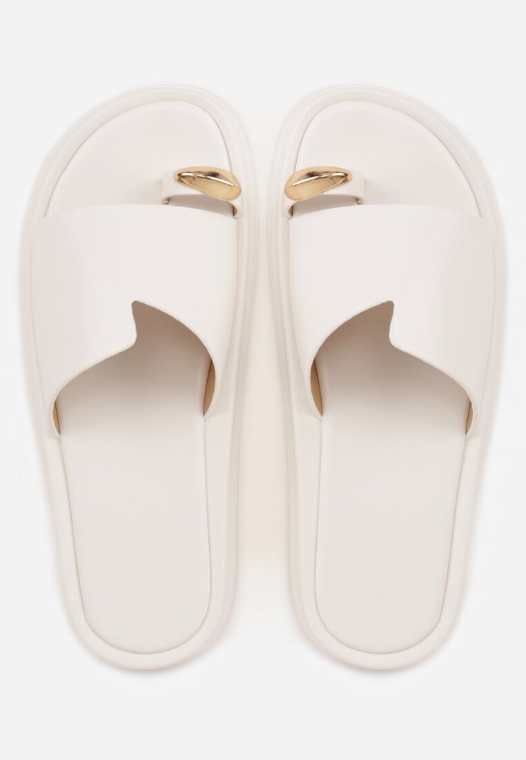 Białe Klapki Japonki Ozdobione Aplikacją na Palcu Noevianna