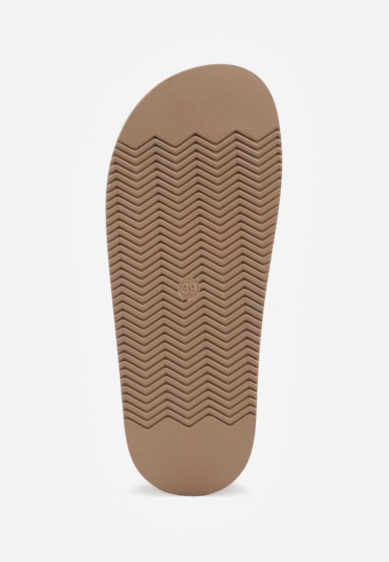 Ciemnobeżowe Klapki Japonki Ozdobione Aplikacją na Palcu Noevianna