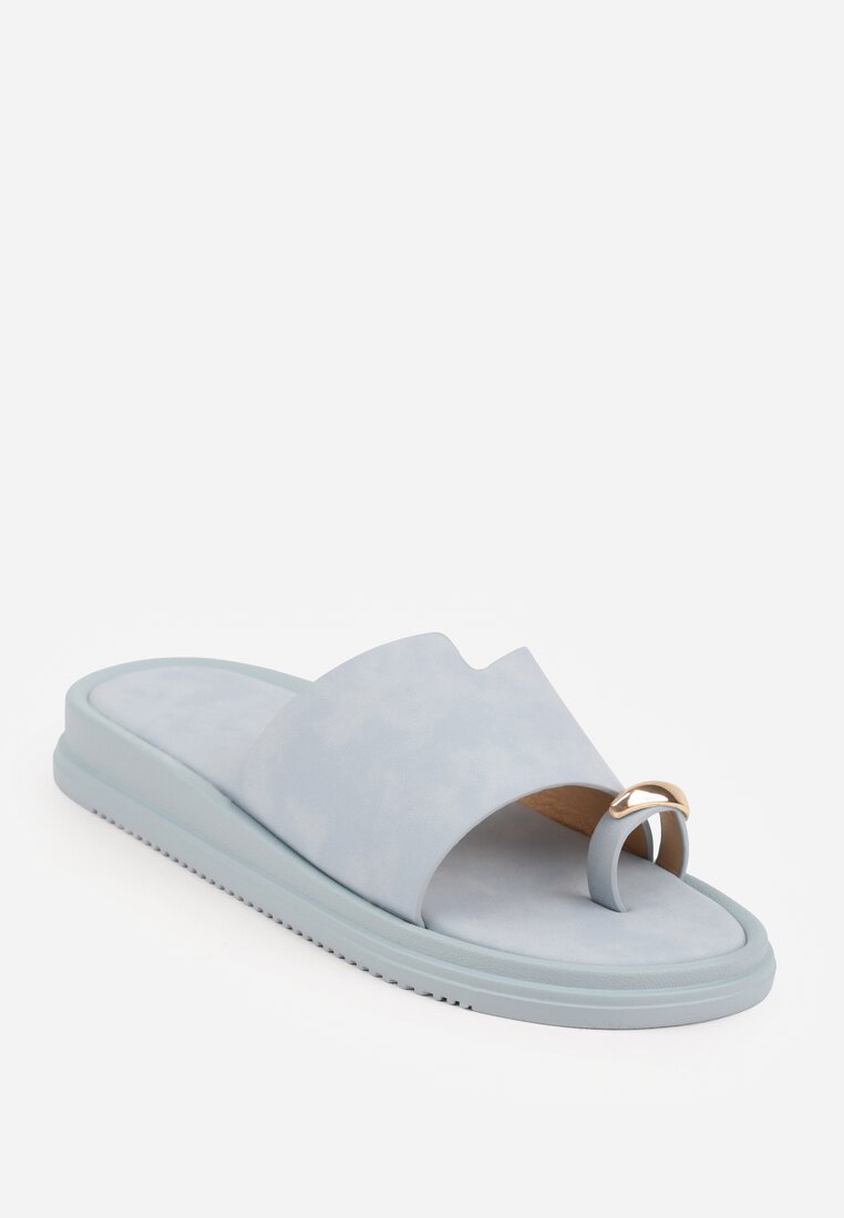 Niebieskie Klapki Japonki Ozdobione Aplikacją na Palcu Noevianna