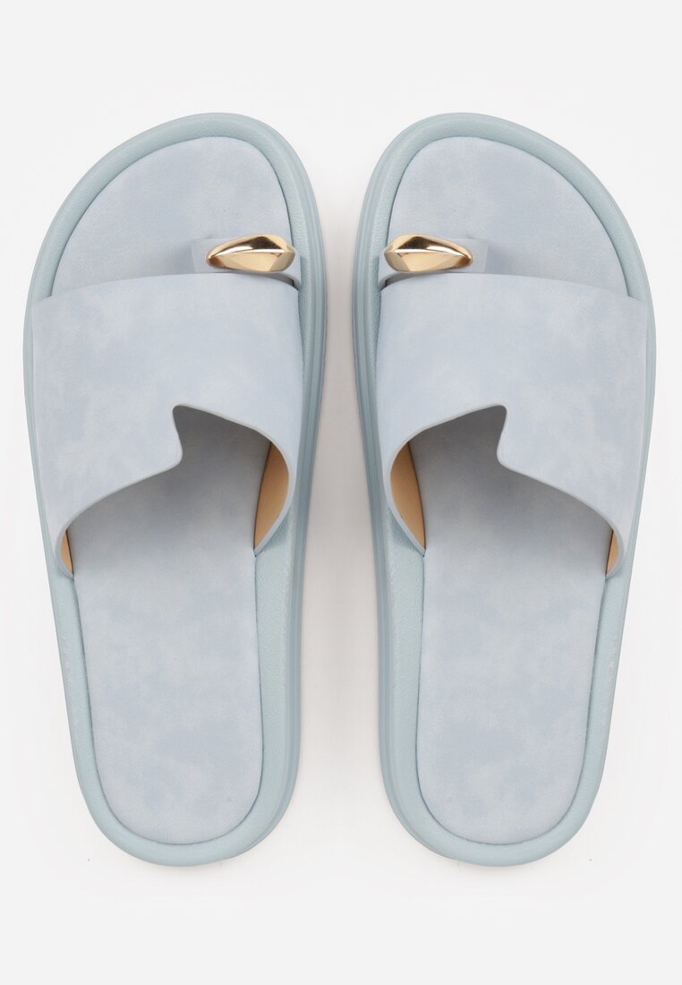 Niebieskie Klapki Japonki Ozdobione Aplikacją na Palcu Noevianna