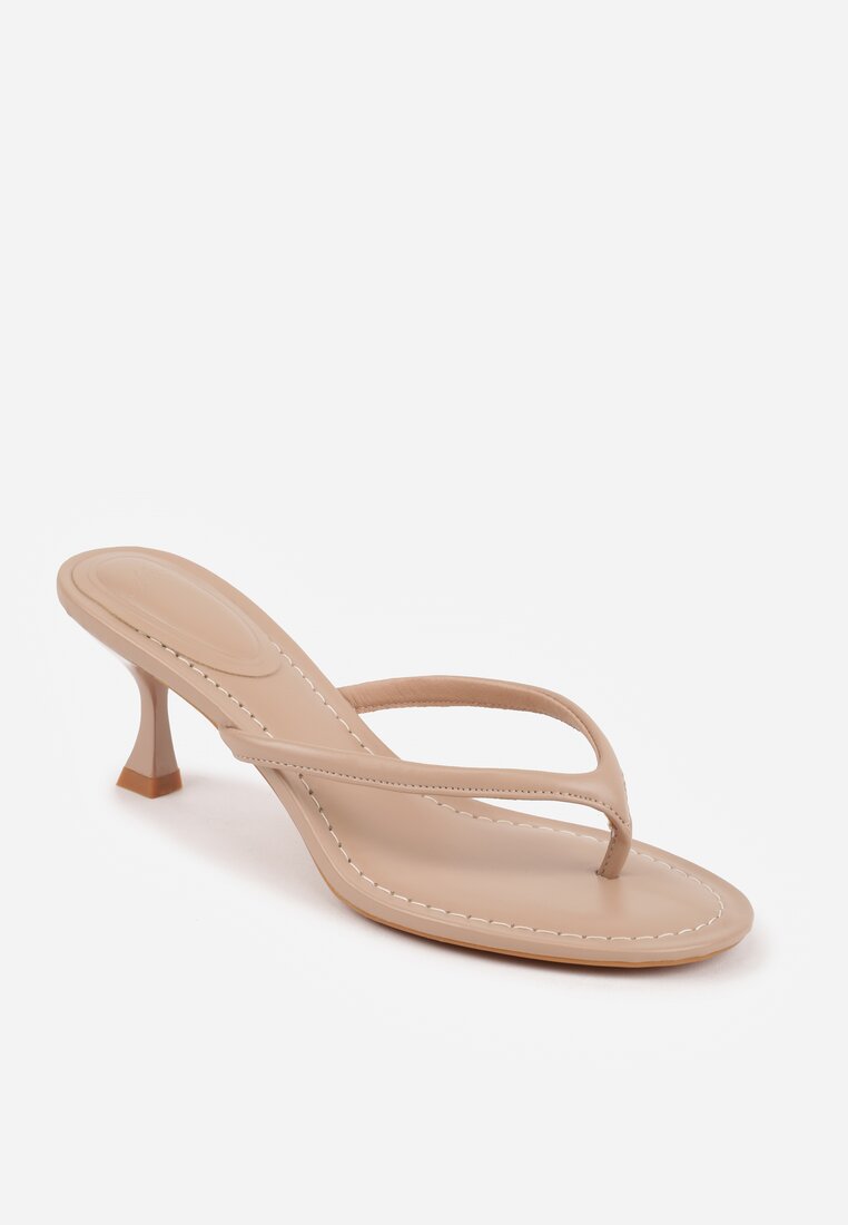 Ciemnobeżowe Minimalistyczne Klapki Japonki na Kaczuszce Saphohsa