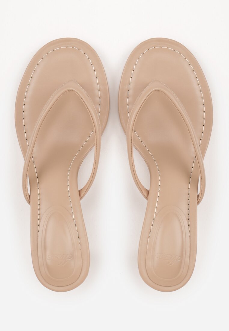 Ciemnobeżowe Minimalistyczne Klapki Japonki na Kaczuszce Saphohsa